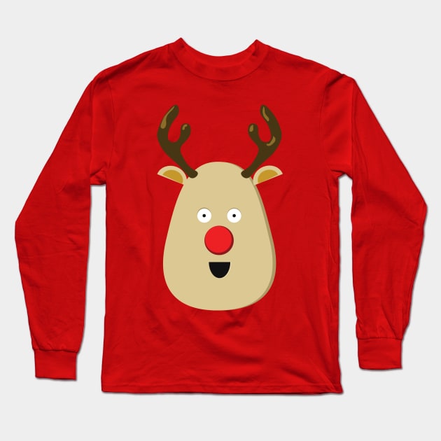 Cute Red Nose Reindeer Xmas Long Sleeve T-Shirt by McNutt